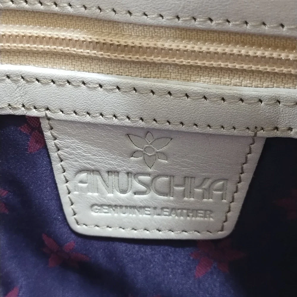Anuschka 701 Small Convertible Hobo Bag Womens Cream Croc Leather Zip Closure